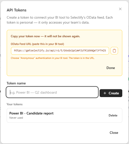 Per-tool token management on the Integrations page