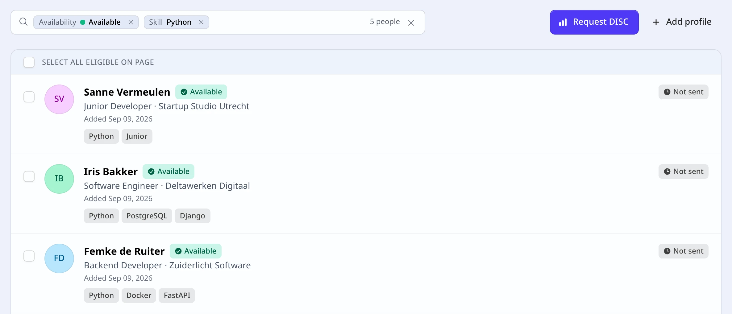 Searching the profile list